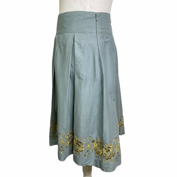Halogen Blue Gold Floral Embroidery Pleated SKirt - Picture 7 of 10